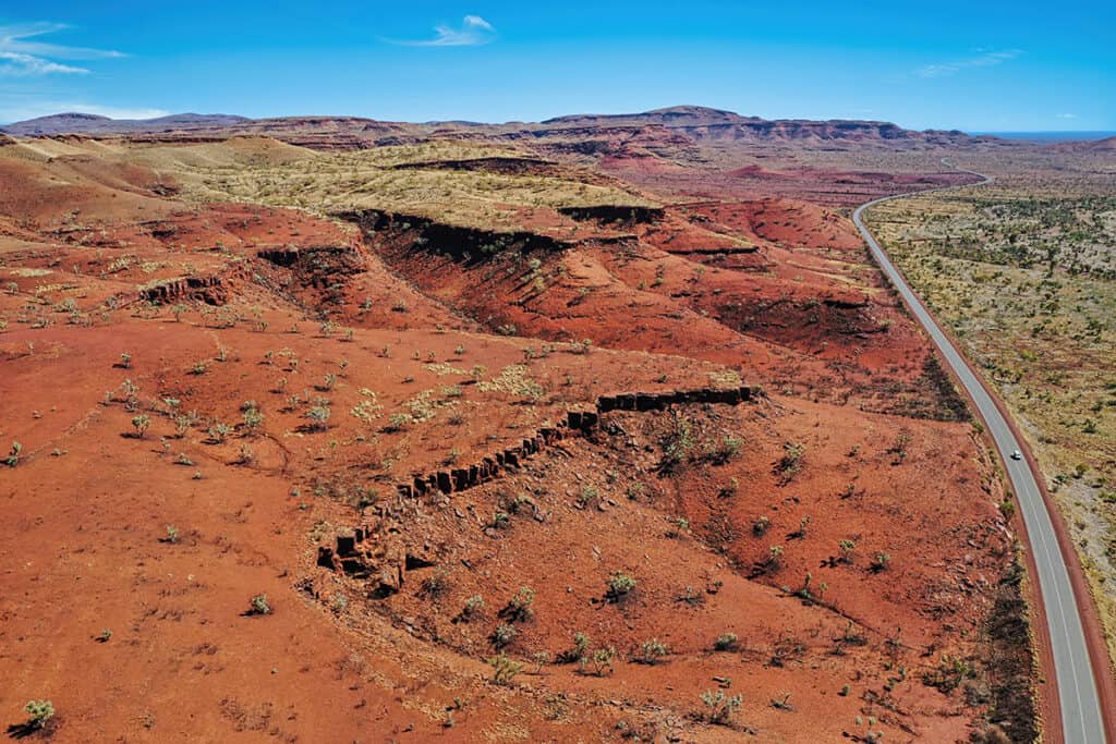 Pilbara is a region in Western Australia known for the red earth and its vast mineral deposits in particular iron ore.